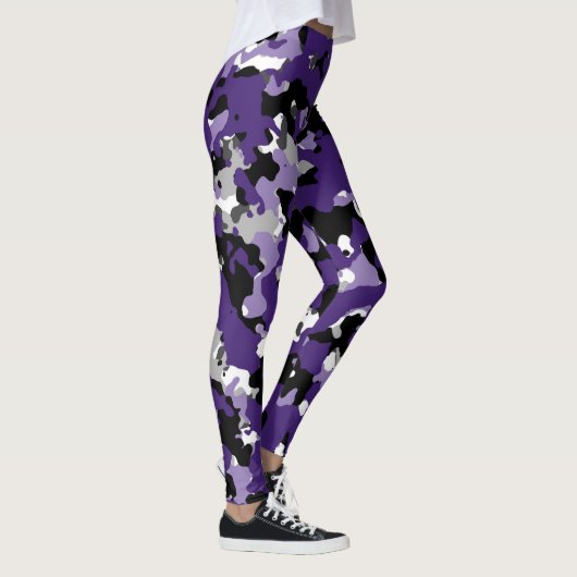 Paarse grijze zwarte Camouflage Camouo Print Leggings (Rechts)