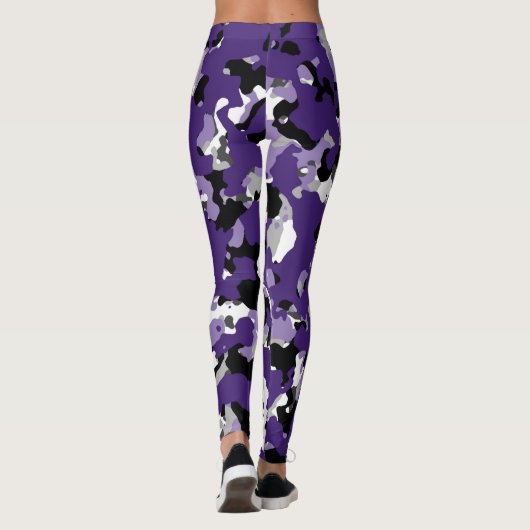 Paarse grijze zwarte Camouflage Camouo Print Leggings (Achterkant)
