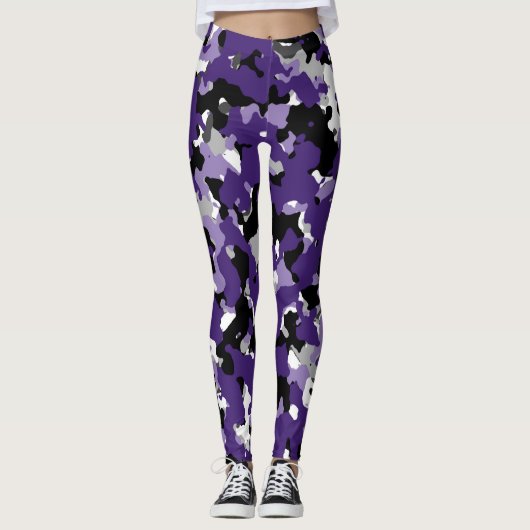 Paarse grijze zwarte Camouflage Camouo Print Leggings (Voorkant)