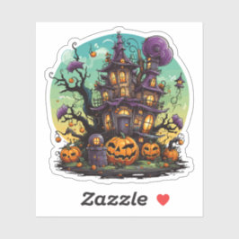 Paarse grillige Halloween huis Sticker