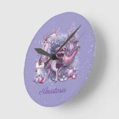 Paarse grillige kerstrendieren ronde klok (Hoek)