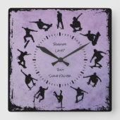 Paarse Grind Time Skater Boy Clock Vierkante Klok (Voorkant)