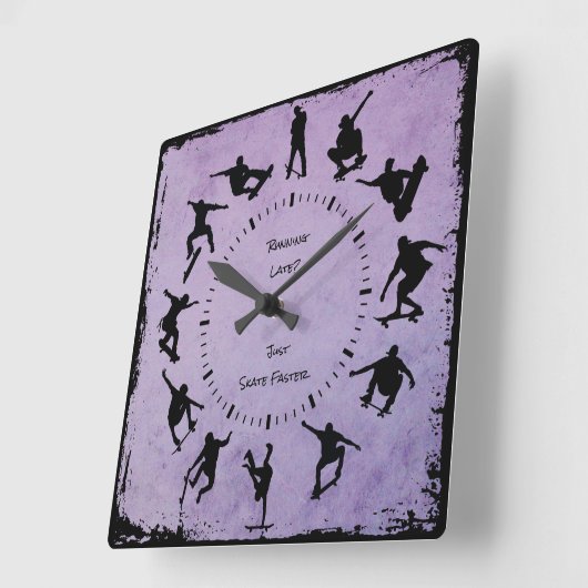 Paarse Grind Time Skater Boy Clock Vierkante Klok (Hoek)