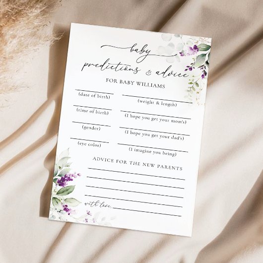 Paarse groen Baby shower voorspellingen Kaart