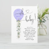 Paarse groen ballon Baby shower Kaart (Staand voorkant)