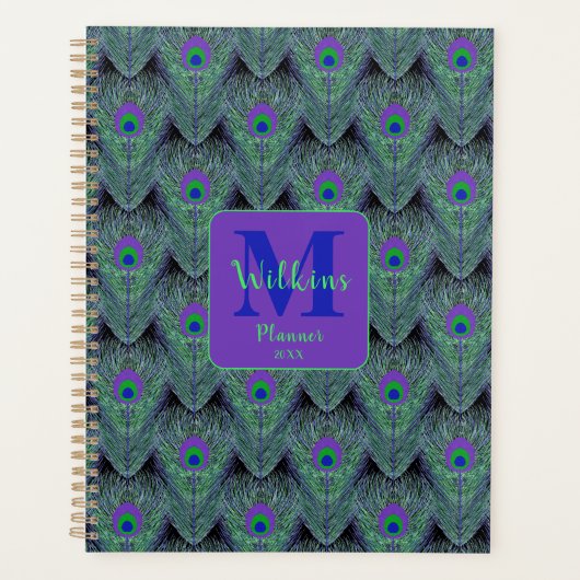 Paarse Groen Blauw Pauw Veer Art Decor Planner (Voorkant)