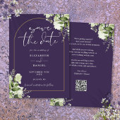 Paarse Groen Bloemen Gouden Boog QR Code Huwelijk Save The Date