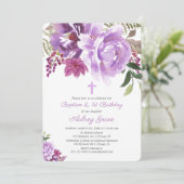 Paarse groen bloemendoop 1e eerste verjaardag kaart (Staand voorkant)