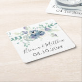 Paarse groen bloemenelegante bruiloft kartonnen onderzetters (Schuin)