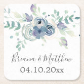 Paarse groen bloemenelegante bruiloft kartonnen onderzetters (Voorkant)