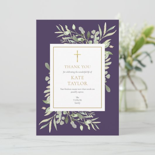 Paarse groen Christelijk begrafenismonument Bedankkaart (Staand voorkant)