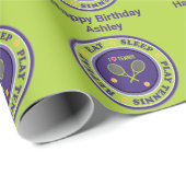 Paarse - groen Eet, slaap, speel tennis, eigen naa Cadeaupapier (Rol Hoek)