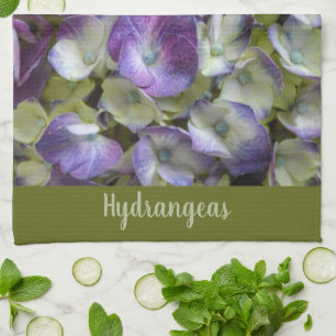 Paarse Groen en Crème Hydrangea Mooie Bloemen Theedoek