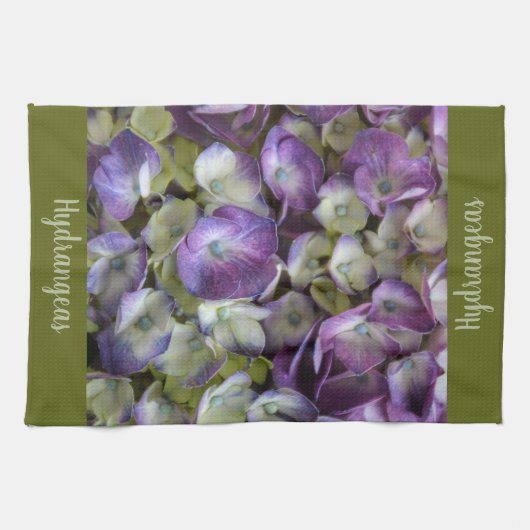 Paarse Groen en Crème Hydrangea Mooie Bloemen Theedoek (Horizontaal)