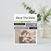 Paarse groen en zwart slaan de datum op aankondigingskaart (Staand voorkant)