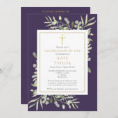 Paarse groen foto viering van het leven begrafenis kaart (Voorkant / Achterkant)