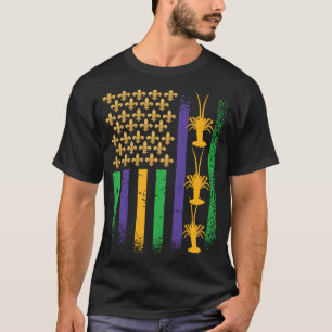 Paarse Groen Geel USA Vlag Crawdaddy vet Mardi T-shirt