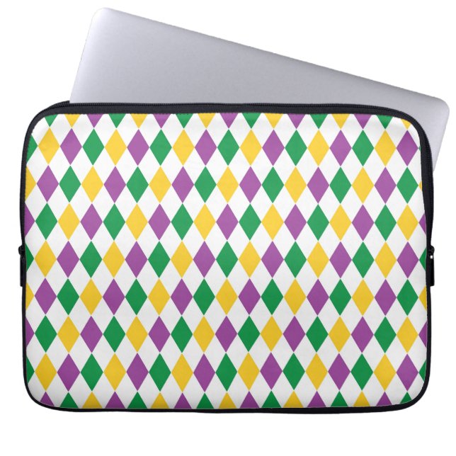 PAARSE GROEN GOLD MARDI GRAS DIAMOND PATTERNS LAPTOP SLEEVE (Voorkant)