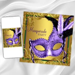 Paarse Groen Goud Mardi Gras Masquerade Party Kaart