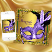 Paarse Groen Goud Mardi Gras Masquerade Party Kaart