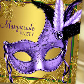 Paarse Groen Goud Mardi Gras Masquerade Party Kaart