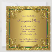 Paarse Groen Goud Mardi Gras Masquerade Party Kaart