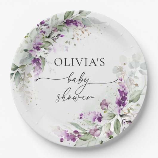 Paarse groen lavendel Baby shower papier Bord (Voorkant)