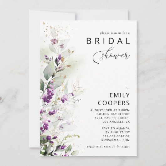 Paarse groen lavendel bruids douche uitnodiging (Voorkant)