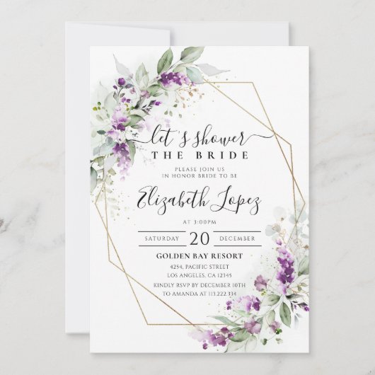Paarse groen lavendel bruids douche uitnodiging (Voorkant)