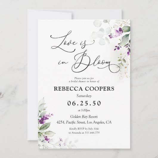 Paarse groen lavendel bruids douche uitnodiging (Voorkant)