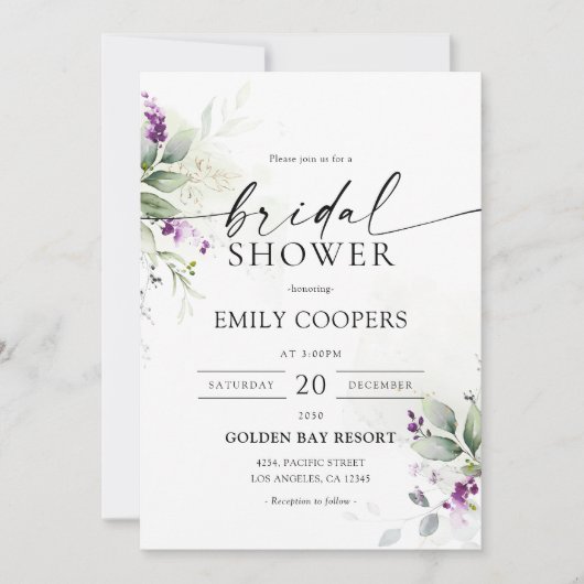 Paarse groen lavendel bruids douche uitnodiging (Voorkant)