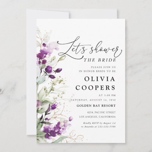 Paarse groen lavendel bruids douche uitnodiging (Voorkant)