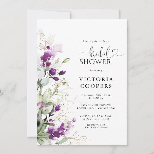 Paarse groen lavendel bruids douche uitnodiging (Voorkant)
