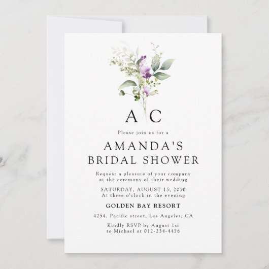 Paarse groen lavendel bruids douche uitnodiging (Voorkant)