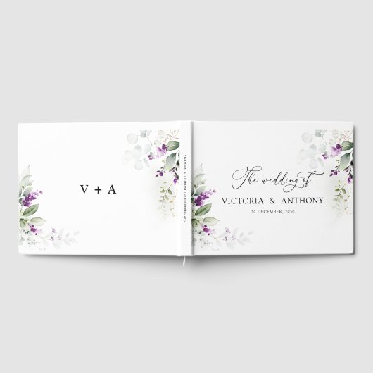 Paarse groen lavendel bruiloft gastenboek (Volledig)