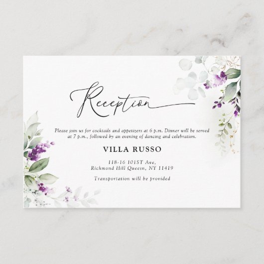 Paarse groen lavendel bruiloft informatiekaartje (Voorkant)