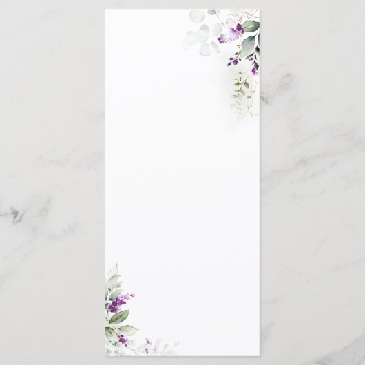 Paarse groen lavendel bruiloft menu (Achterkant)