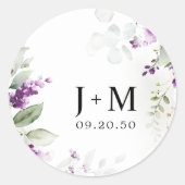 Paarse groen lavendel bruiloft ronde sticker (Voorkant)