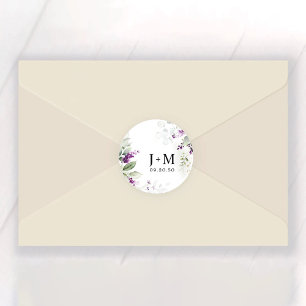 Paarse groen lavendel bruiloft ronde sticker