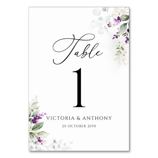 Paarse groen lavendel bruiloft tafel nummers kaart (Voorkant)