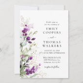 Paarse groen lavendel bruiloft uitnodiging (Voorkant)