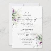 Paarse groen lavendel bruiloft uitnodiging (Voorkant)