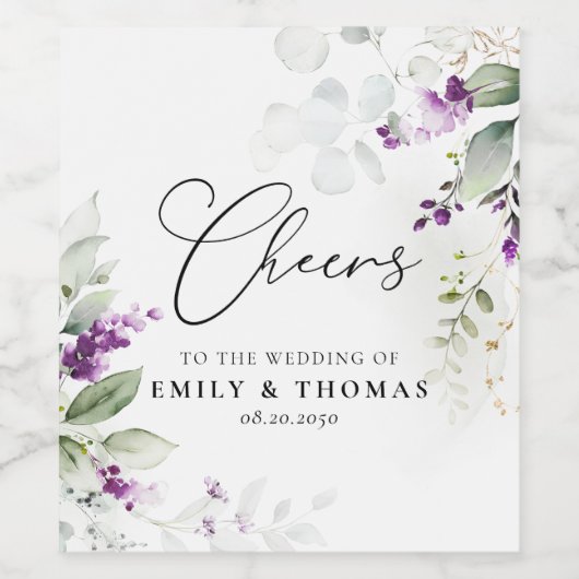 Paarse groen lavendel bruiloft wijn label etiket (Enkel label)