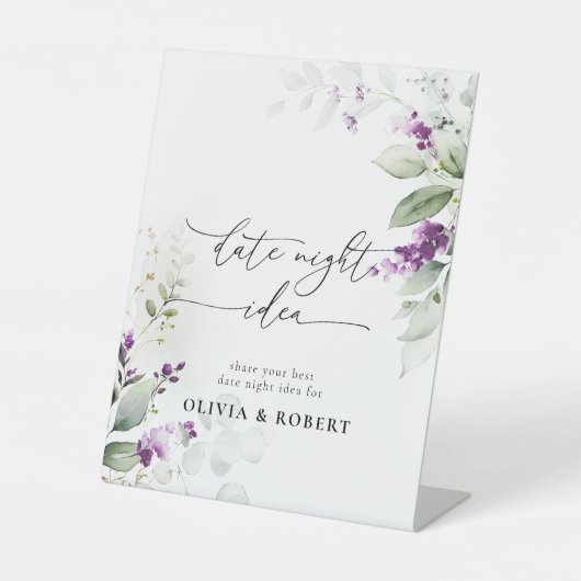 Paarse groen lavendel datum nacht idee teken reclamebord met voetstuk (Voorkant)