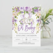 Paarse groen schattige olifant oh baby shower kaart (Staand voorkant)