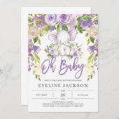 Paarse groen schattige olifant oh baby shower kaart (Voorkant / Achterkant)
