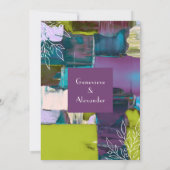 Paarse groene Abstracte Floral Wedding Kaart (Achterkant)