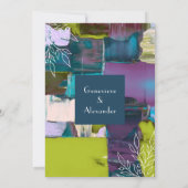 Paarse groene Abstracte Floral Wedding Kaart (Achterkant)