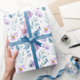 Paarse groene aquarel wilde bloem cadeaupapier