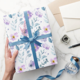 Paarse groene aquarel wilde bloem cadeaupapier
